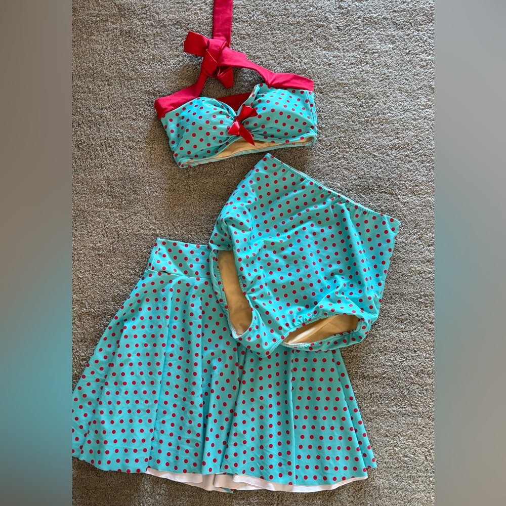 Polka Dot Swim Set - Red and Blue